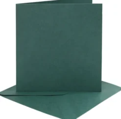 Kort Og Kuverter - Kort Str. 15,2X15,2 CM - Kuvert Str. 16X16 CM - 230 G - Mørk Grøn - 4 Sæt