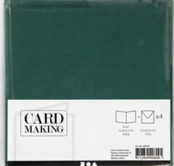 Kort Og Kuverter - Kort Str. 15,2X15,2 CM - Kuvert Str. 16X16 CM - 230 G - Mørk Grøn - 4 Sæt