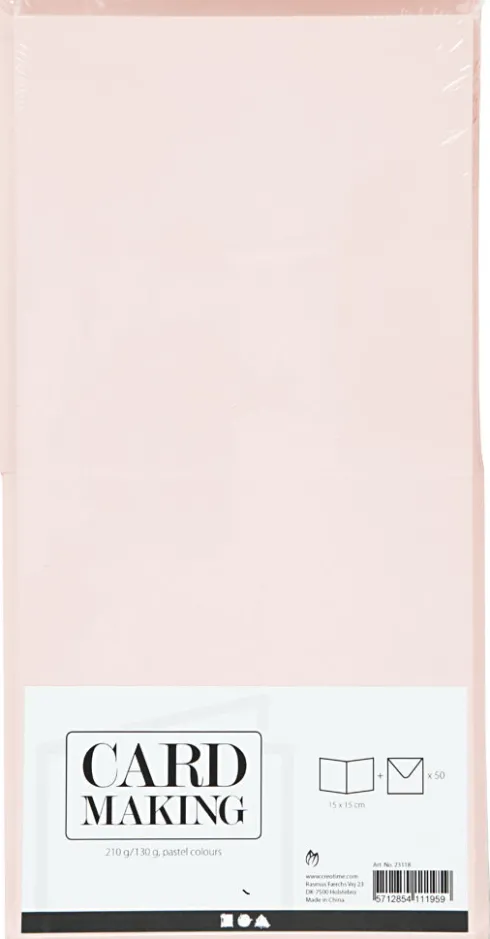 Kort Og Kuverter - Kort Str. 15X15 CM - Kuvert Str. 16X16 CM - 110+220 G - Pastelfarver - 50 Sæt