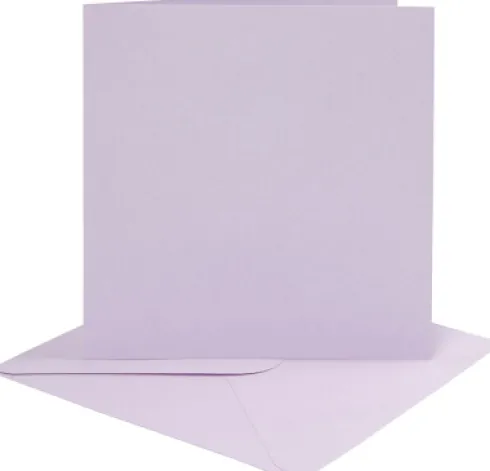 Kort Og Kuverter - Kort Str. 15,2X15,2 CM - Kuvert Str. 16X16 CM - 210 G - Lys Lilla - 4 Sæt
