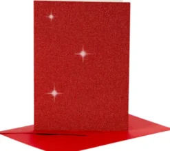 Kort Og Kuverter - 10,5X15 CM - 11,5X16,5 CM - Glitter Rød - 4 Sæt
