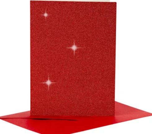 Kort Og Kuverter - 10,5X15 CM - 11,5X16,5 CM - Glitter Rød - 4 Sæt