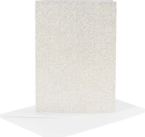 Kort Og Kuverter - 10,5X15 CM - 11,5X16,5 CM - Glitter Hvid - 4 Sæt