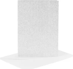 Kort Og Kuverter - 10,5X15 CM - 11,5X16,5 CM - Glitter Sølv - 4 Sæt