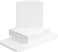 Kort Og Kuverter - 15X15 CM - 16X16 CM - Hvid - 50 Sæt