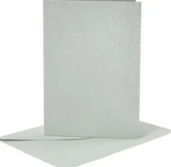 Kort Og Kuverter - 10,5X15 CM - 11,5X16,5 CM - Perlemor Sølv - 4 Sæt