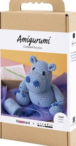Kreativt Sæt Med Amigurumi - Flodhest - Blå - Lyseblå
