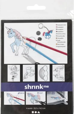 Krympeplast Med Motiver - Enhjørning - 10,5X14,5 CM - Tykkelse 0,3 MM - Mat Transparent - 4 Ark
