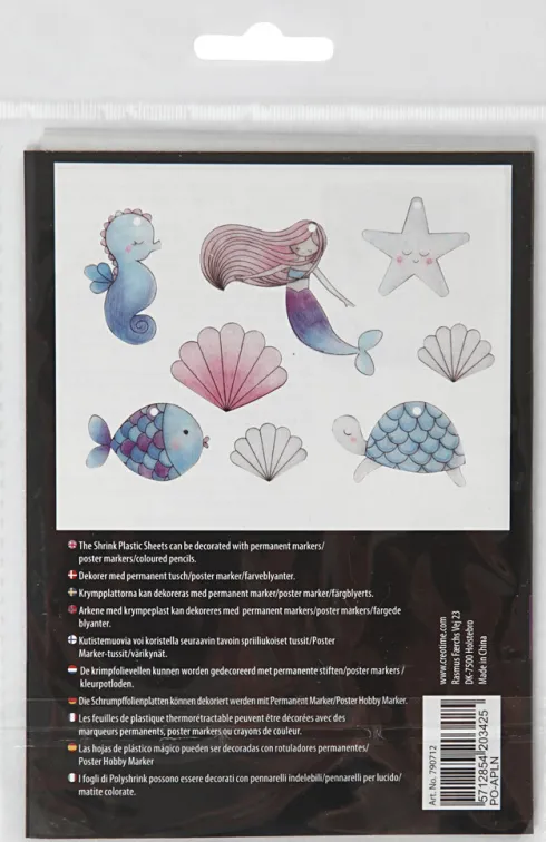Krympeplast Med Motiver - Havfrue - 10,5X14,5 CM - Tykkelse 0,3 MM - Mat Transparent - 4 Ark