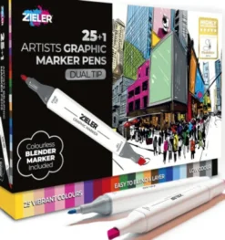 Kunstner Tusser Med Blender - Twin Markers - 25 Farver - Zieler