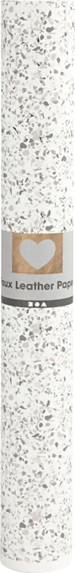 Læderpapir - Terrazzo - Folie Print - 350 G - Hvid - 49,5X100 CM