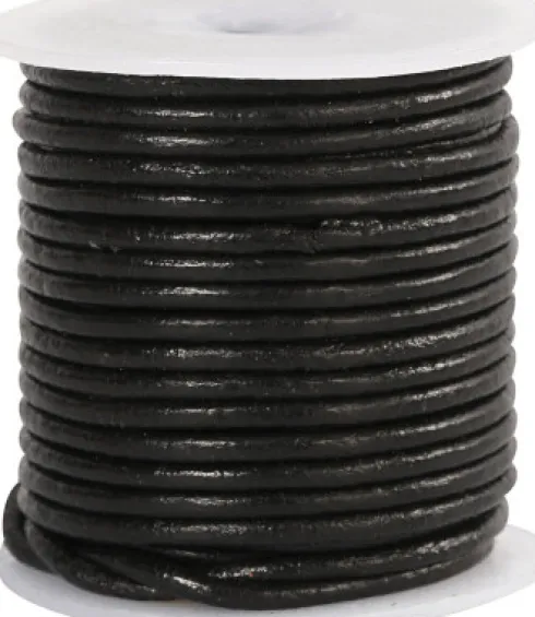 Lædersnor - Tykkelse 2 MM - Rund - Sort - 10 M