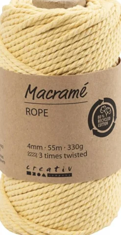 Macramé Reb - L 55 M - Ø 4 MM - Lys Gul - 330 G