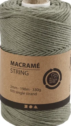 Macramé Snor - L 198 M - Ø 2 MM - Mos Grøn - 330 G