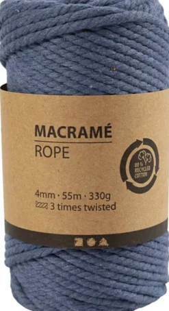Macramé Snor - 4 MM - Blå - 55 Meter