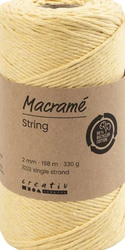 Macramé Snor - Ø 2 MM - L 198 M - Lys Gul - 330 G