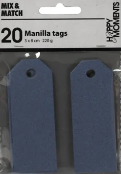 Manillamærker - Str. 3X8 CM - 220 G - Blå - 20 Stk