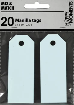 Manillamærker - Str. 3X8 CM - 220 G - Lyseblå - 20 Stk