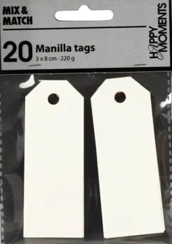 Manillamærker - Str. 3X8 CM - 220 G - Råhvid - 20 Stk
