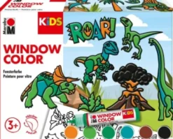 Marabu - Fun & Fancy - Vinduesmaling - Dinosaur + Motiver - 6X25 ML