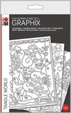 Marabu - Graphix - Mal Selv Postkort - Tangle World - 12 Stk