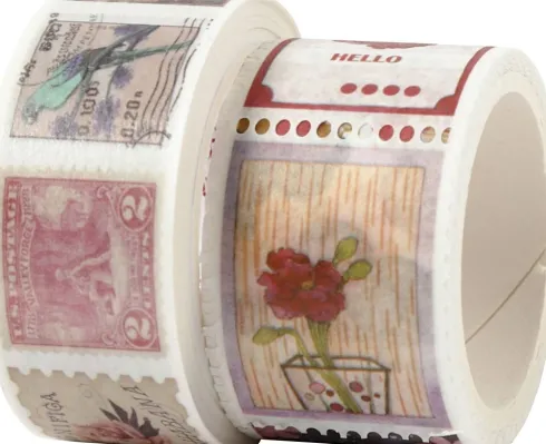 Masking Tape - Frimærke- Og Blomstermotiver - L 3+5 M - B 20+25 MM - 2 Ruller