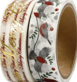 Masking Tape - Glædelig Jul Og Fugle - Folie - B 15 MM - 2X4 M