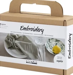 Mini DIY Kit Broderi - Serviet - Støvet Grøn