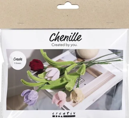 Mini DIY Kit Chenilleblomster - Tulipaner - Assorterede Farver
