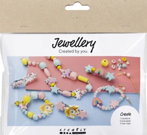 Mini DIY Kit Smykker - Halskæde - Armbånd - Hårpynt - Lys Blå - Lys Rød - Gul