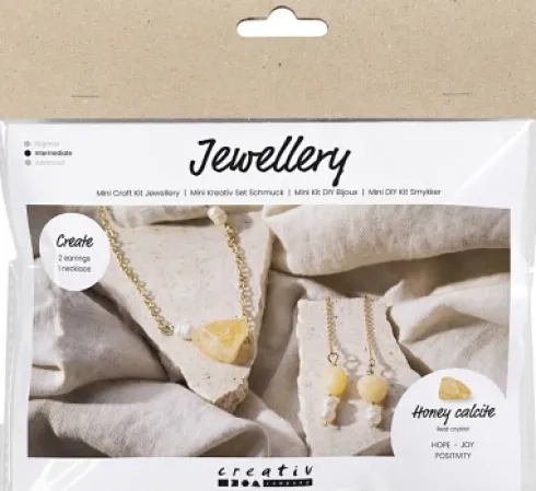 Mini DIY Kit Smykker - Halskæde Og Øreringe Med Honning Calcit