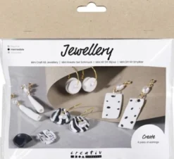 Mini DIY Kit Smykker - Øreringe - Sort - Hvid - 1Pk