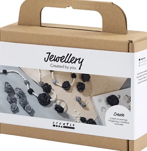 Mini DIY Kit Smykker - Roser - Sort - Sort/Hvid - Hvid