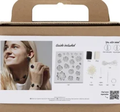 Mini DIY Kit Smykker - Roser - Sort - Sort/Hvid - Hvid