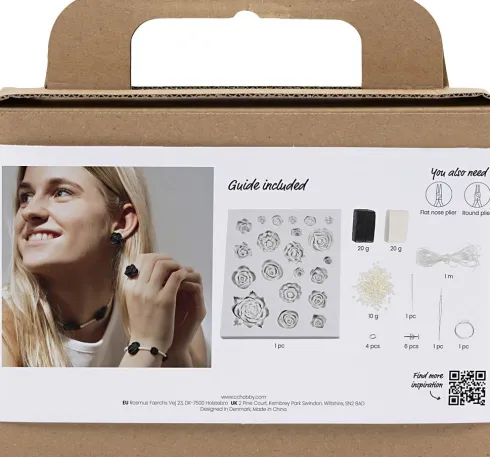 Mini DIY Kit Smykker - Roser - Sort - Sort/Hvid - Hvid