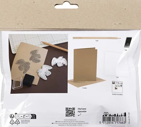 Mini DIY Kit Stempeltryk - Kort Med Duer - Beige - 1Pk