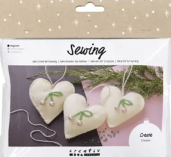 Mini DIY Kit Syning - Hjerter - Off White - 1Pk
