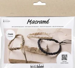 Mini DIY Macramé Kit - Armbånd - Sort - Olivenbrun - Sand