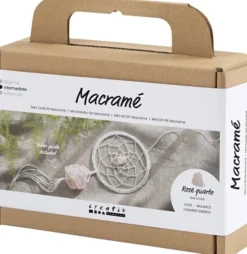 Mini DIY Macramé Kit - Drømmefanger Med Rosenkvarts Krystal - Lys Rosa Hvid