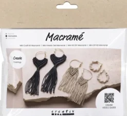 Mini DIY Macramé Kit - Øreringe - Sort - Olivenbrun - Sand