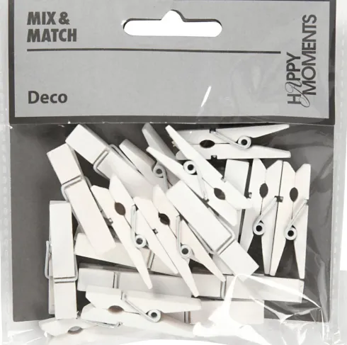 Minitøjklemme - Str. 35X7 MM - Tykkelse 9 MM - Hvid - 20 Stk