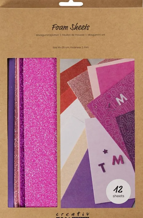 Mosgummi Ark - Str. 14X25 CM - Tykkelse 2 MM - Lilla/Pink Harmoni - 12 Ark