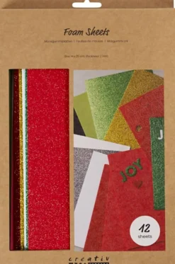 Mosgummi Ark - Str. 14X25 CM - Tykkelse 2 MM - Julefarver - 12 Ark
