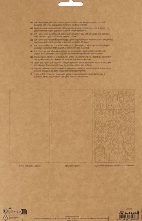 Mosgummi Ark - Str. 14X25 CM - Tykkelse 2 MM - Pastelfarver - 12 Ark