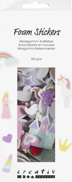 Mosgummi Klistermærker - Hjerte - Prinsesse - Enhjørning - Selvklæbende - Str. 13-50 MM - Lilla/Pink Harmoni - 150 Stk