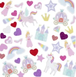 Mosgummi Klistermærker - Hjerte - Prinsesse - Enhjørning - Selvklæbende - Str. 13-50 MM - Lilla/Pink Harmoni - 150 Stk
