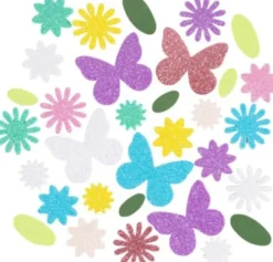 Mosgummi Klistermærker - Sommerfugl - Blomst - Blad - Selvklæbende - Str. 9-43 MM - Pastelfarver - 120 Stk