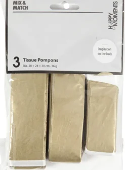 Papir Pomponer - Ø 20+24+30 CM - 16 G - Guld - 3 Stk