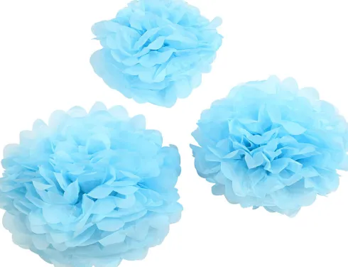 Papir Pomponer - Ø 20+24+30 CM - 16 G - Lyseblå - 3 Stk