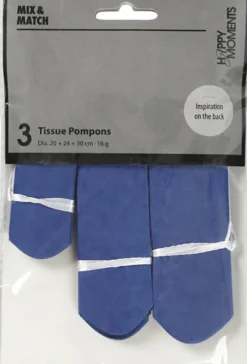 Papir Pomponer - Ø 20+24+30 CM - 16 G - Mørk Blå - 3 Stk